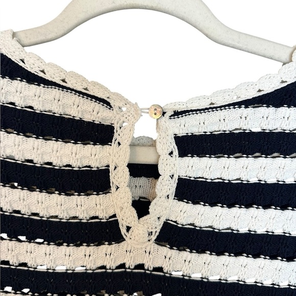 MAJE Marigna Marine/Ecru Striped Crochet-Knit Top Size Small - Picture 8 of 11